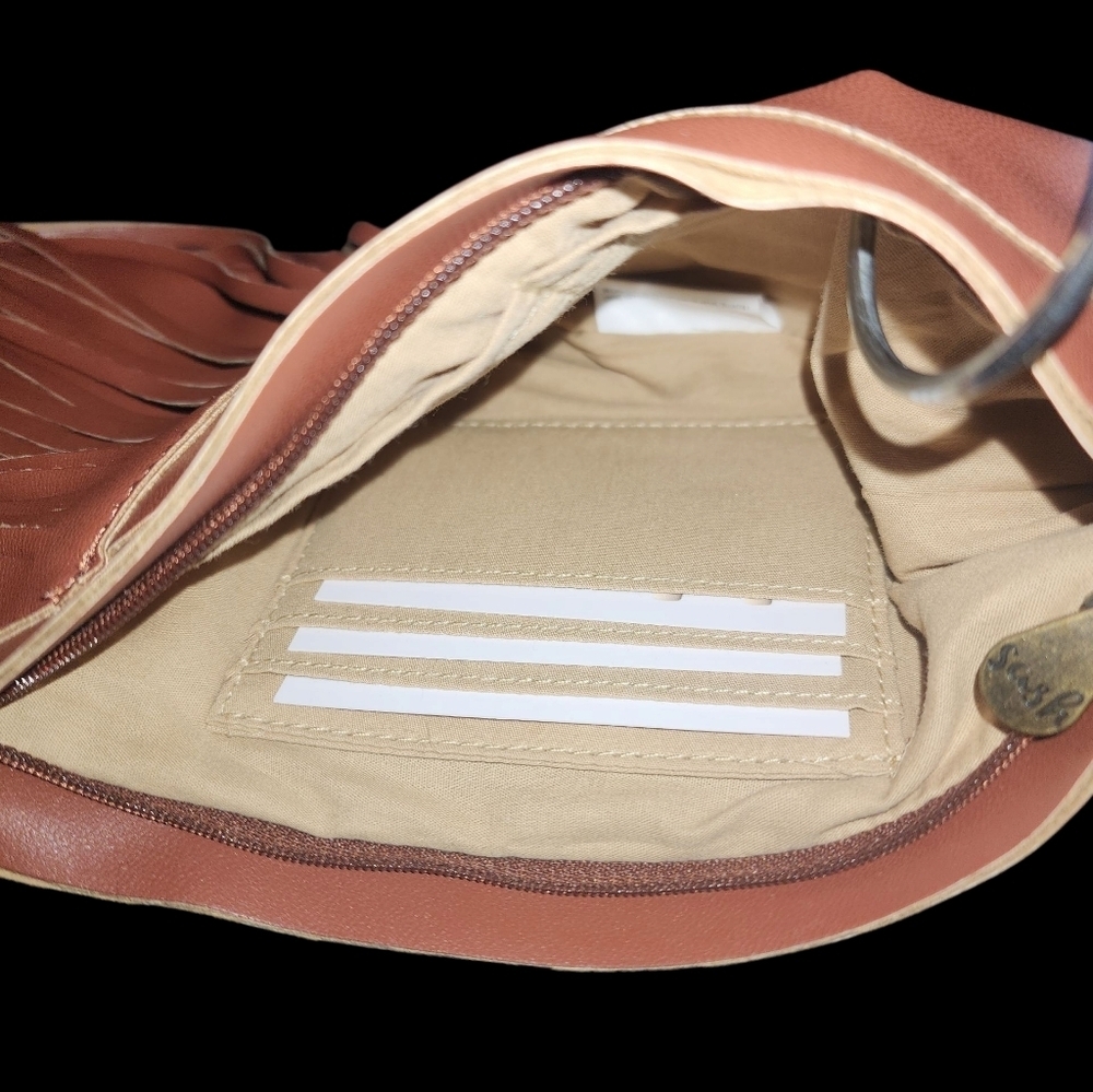 Brown Faux Leather SASH Fringe Crossbody Bag - Picture 8 of 11